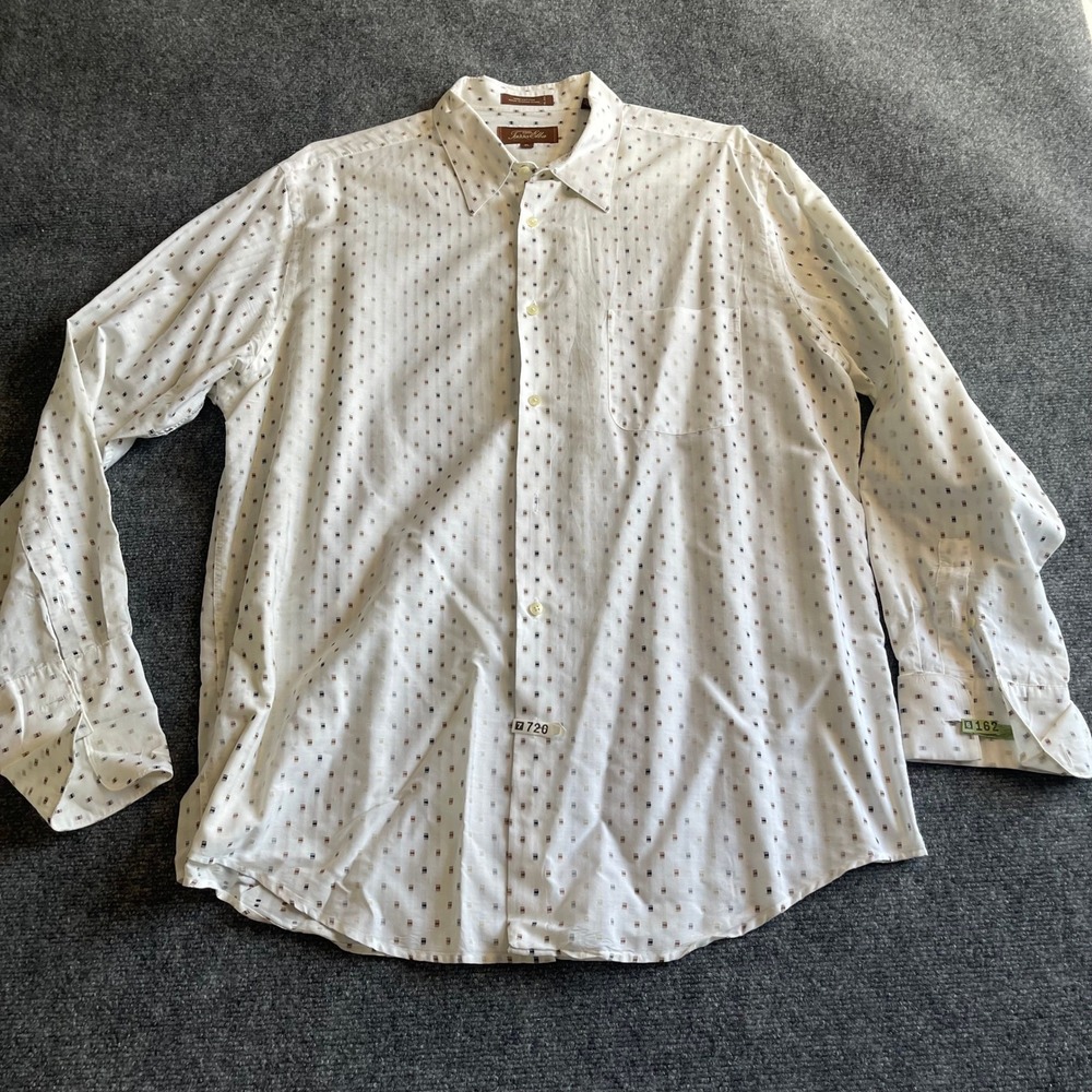 Tasso Elba Mens XL White Geometric Square Print Cotton Button Down Shirt A022
